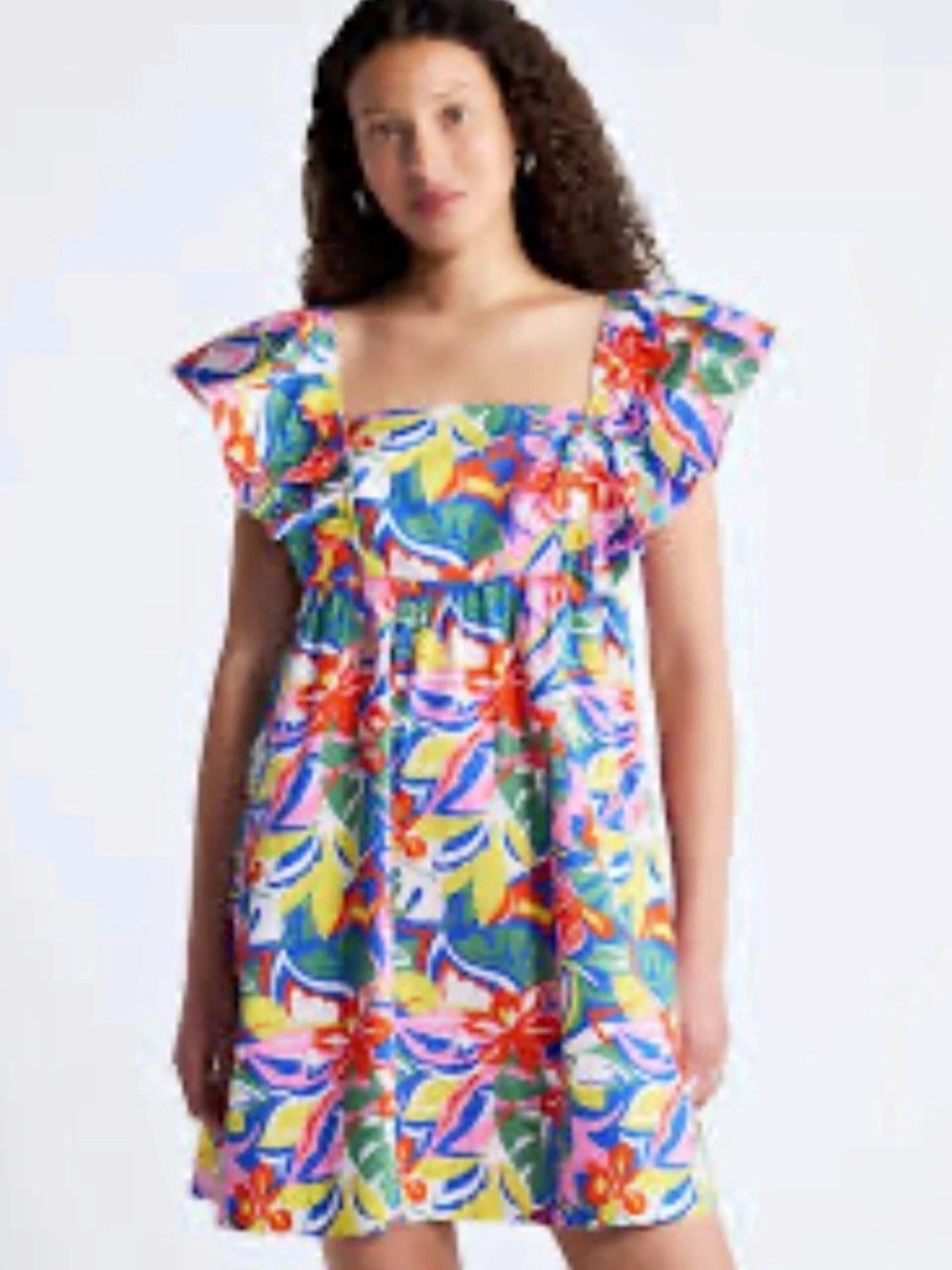 Mix Ruffle Square Neck Mini Dress - Picture 1 of 4